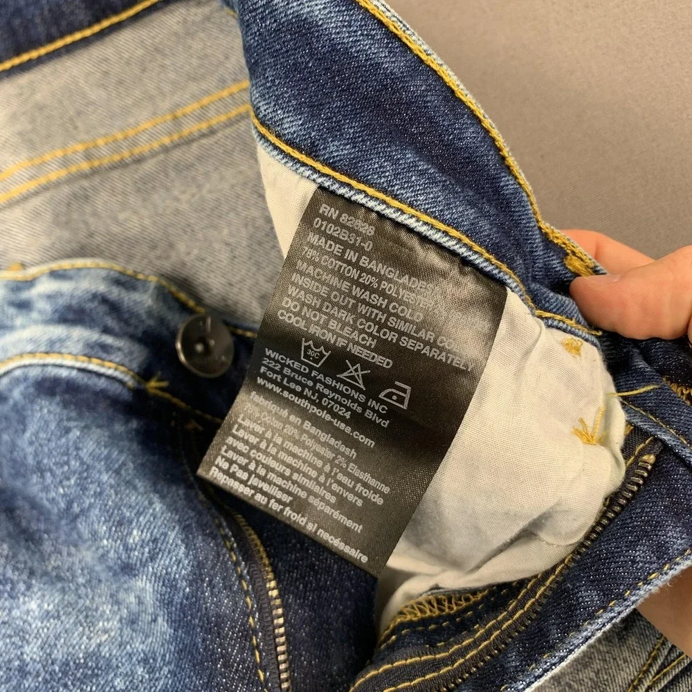 Southpole Shorts Boys 16 Moto Biker Distressed Denim Ribbed Jean Jorts Y2K Style